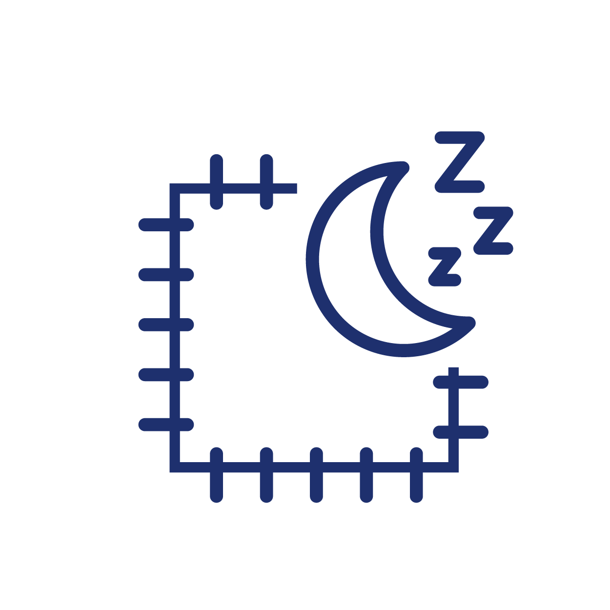 Icon of perimeter of bed with moon and zzz's