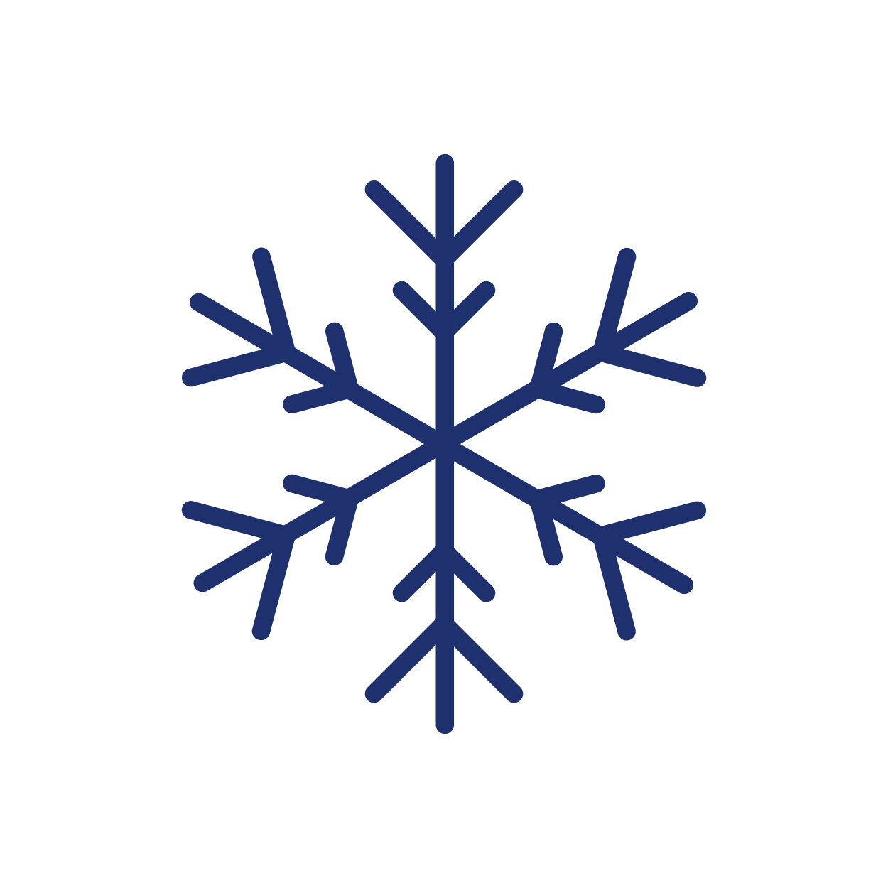 Blue icon of snowflake against a white background