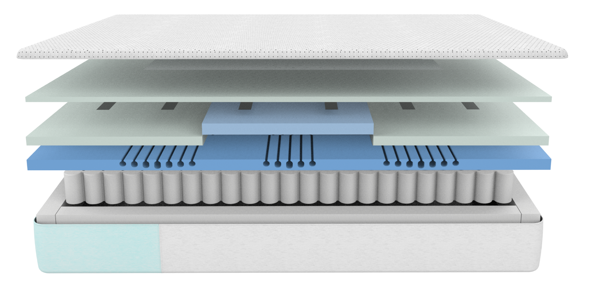 Animated image of the inner layers of the Snow Max mattress.